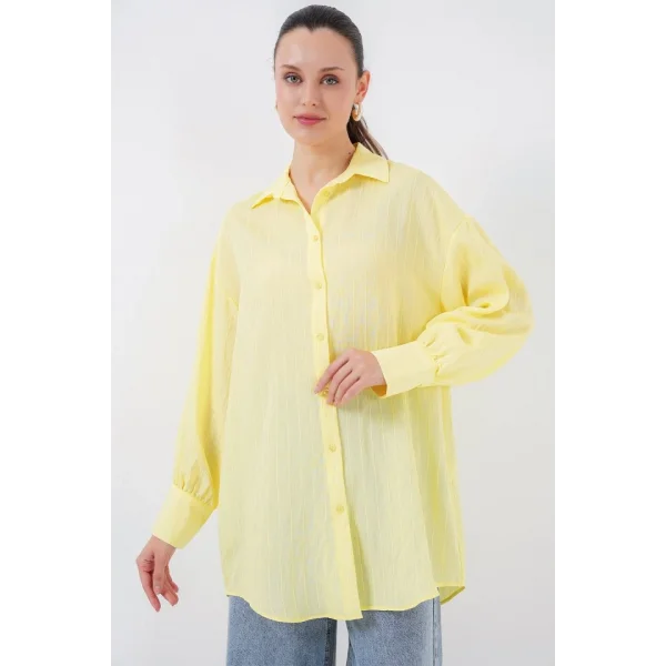 Çizgili Uzun Gömlek Tunik 5963 - Sarı
