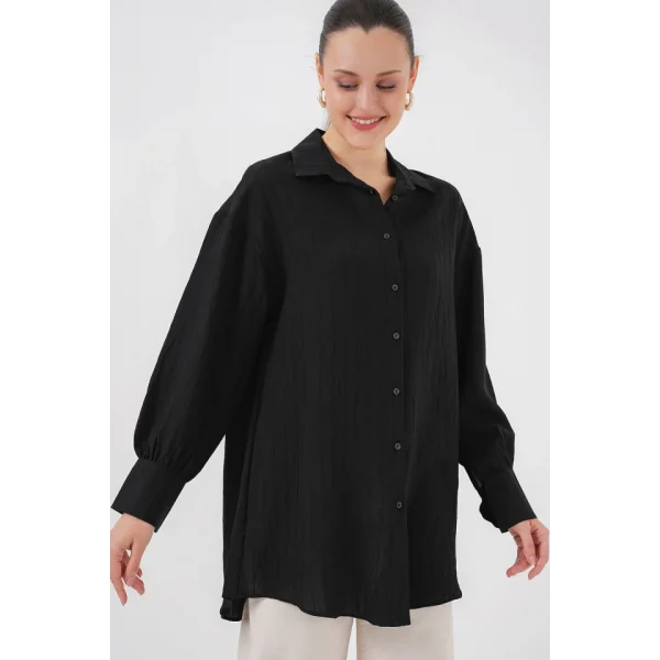 Çizgili Uzun Gömlek Tunik 5963 - Siyah