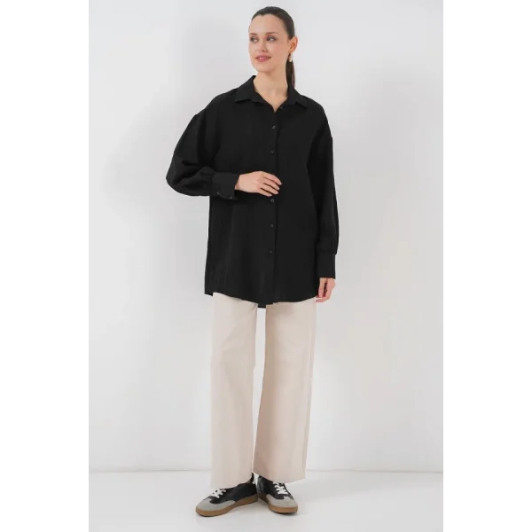 Çizgili Uzun Gömlek Tunik 5963 - Siyah