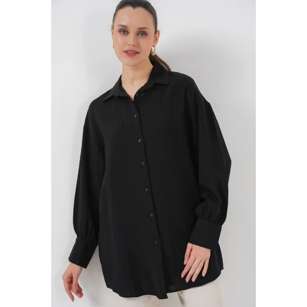 Çizgili Uzun Gömlek Tunik 5963 - Siyah