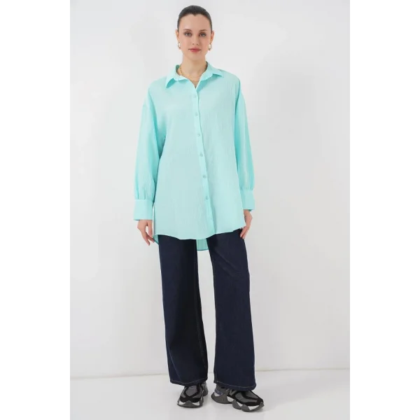 Çizgili Uzun Gömlek Tunik 5963 - Turkuaz