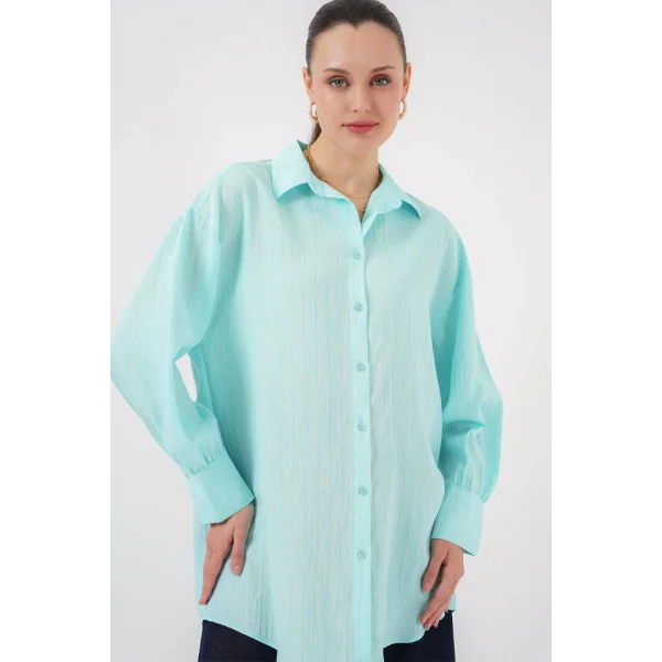 Çizgili Uzun Gömlek Tunik 5963 - Turkuaz