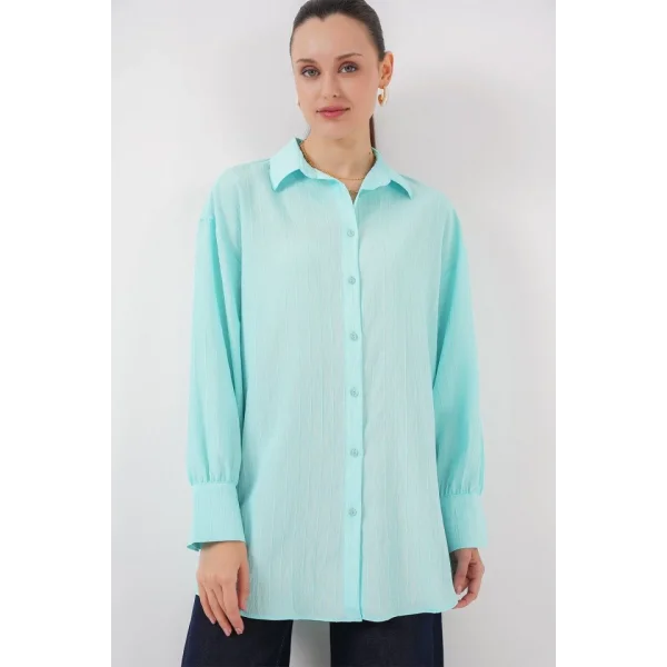 Çizgili Uzun Gömlek Tunik 5963 - Turkuaz