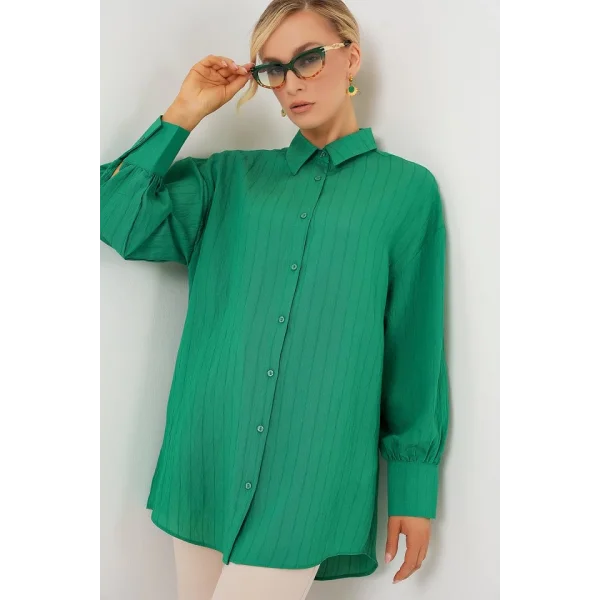 Çizgili Uzun Gömlek Tunik 5963 - Yeşil