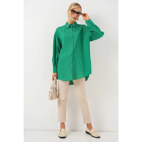 Çizgili Uzun Gömlek Tunik 5963 - Yeşil