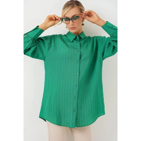 Çizgili Uzun Gömlek Tunik 5963 - Yeşil