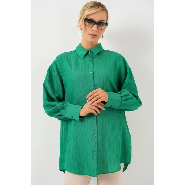Çizgili Uzun Gömlek Tunik 5963 - Yeşil