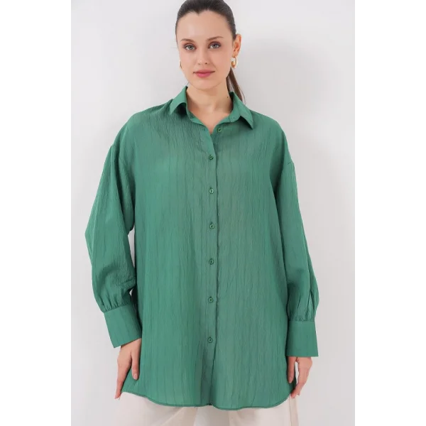Çizgili Uzun Gömlek Tunik 5963 - Zümrüt Yeşili