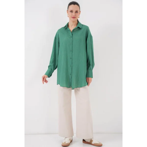 Çizgili Uzun Gömlek Tunik 5963 - Zümrüt Yeşili