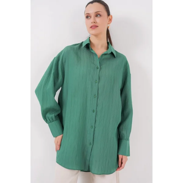 Çizgili Uzun Gömlek Tunik 5963 - Zümrüt Yeşili