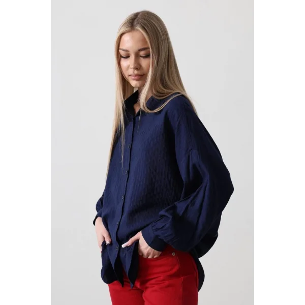 Çizgili Uzun Kol Gömlek  acivert