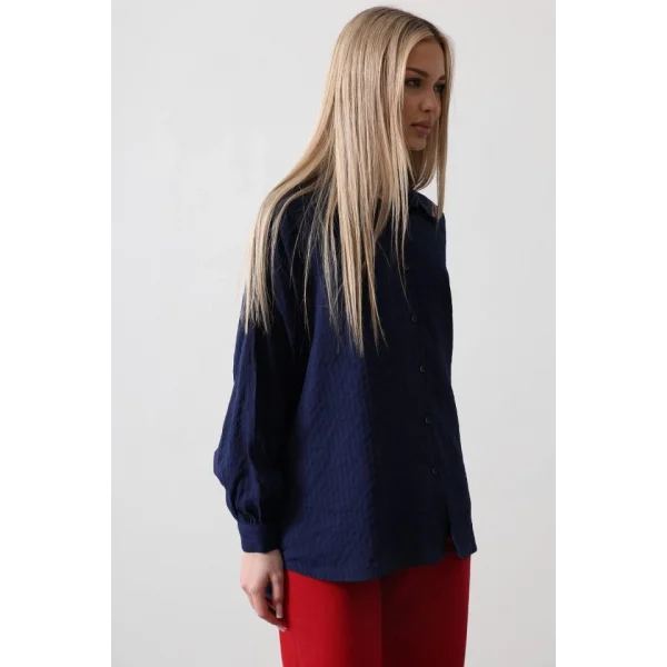 Çizgili Uzun Kol Gömlek  acivert