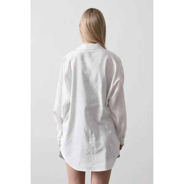 Çizgili Uzun Kol Gömlek  Beyaz
