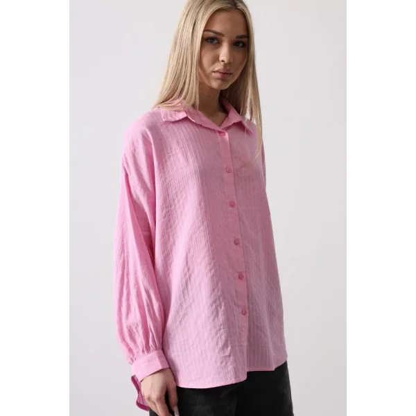 Çizgili Uzun Kol Gömlek  Pembe