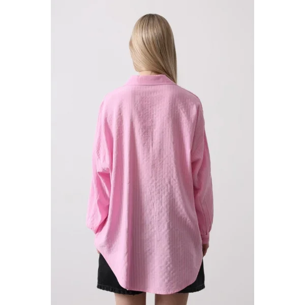 Çizgili Uzun Kol Gömlek  Pembe