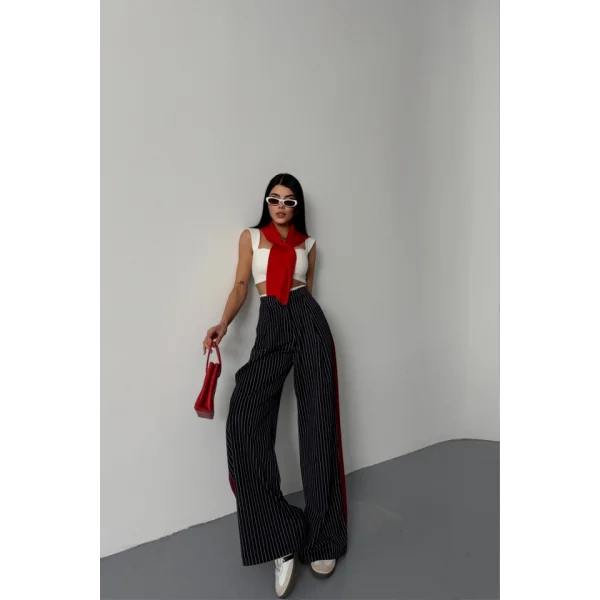 ÇİZGİLİ YANLAR ŞERİT DETAYLI PANTOLON - Lacivert