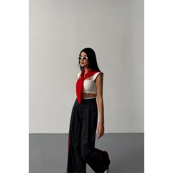 ÇİZGİLİ YANLAR ŞERİT DETAYLI PANTOLON - Lacivert