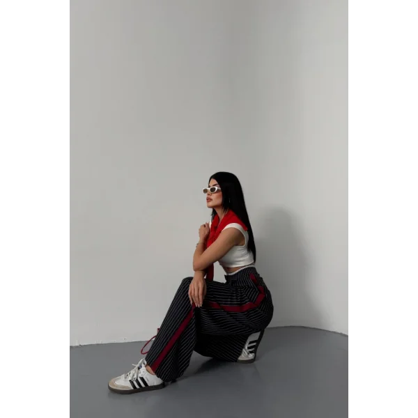 ÇİZGİLİ YANLAR ŞERİT DETAYLI PANTOLON - Lacivert