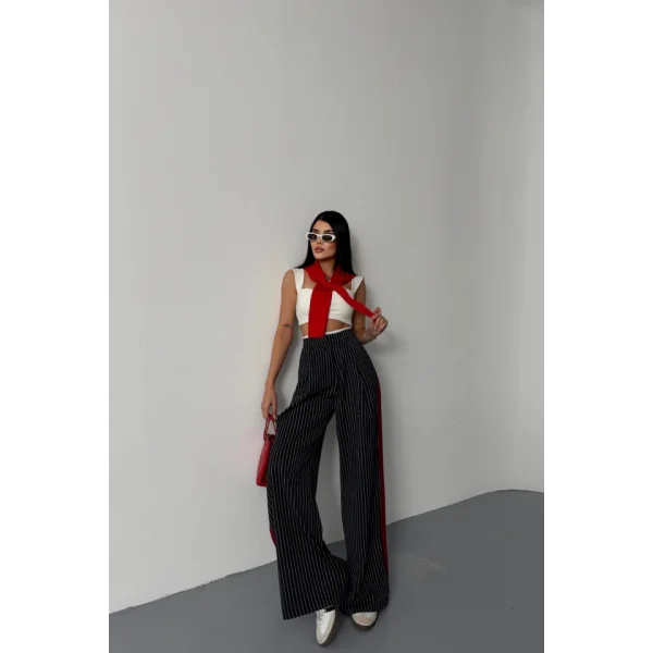 ÇİZGİLİ YANLAR ŞERİT DETAYLI PANTOLON - Lacivert