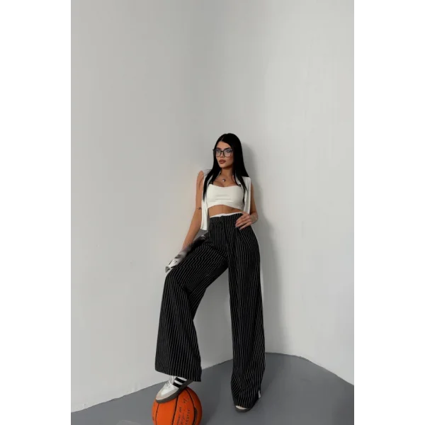 ÇİZGİLİ YANLAR ŞERİT DETAYLI PANTOLON - Siyah