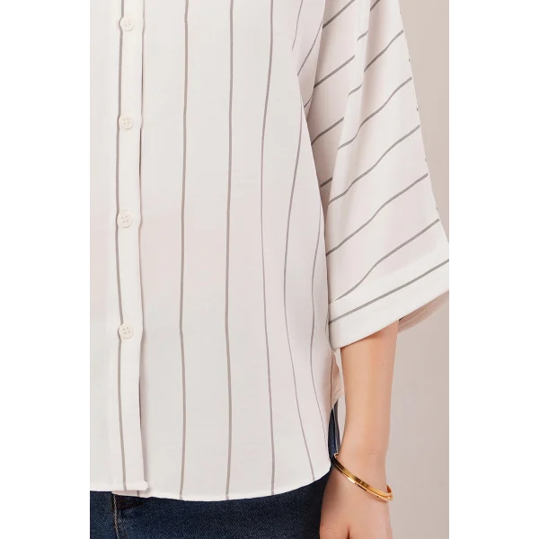 Çizgili Yarasa Kol Gri Gömlek