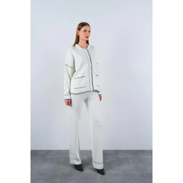 Çoban Dikişli Pantolon Takım  EkruSiyah