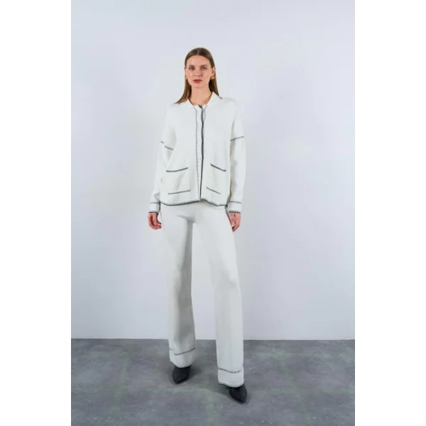 Çoban Dikişli Pantolon Takım  EkruSiyah