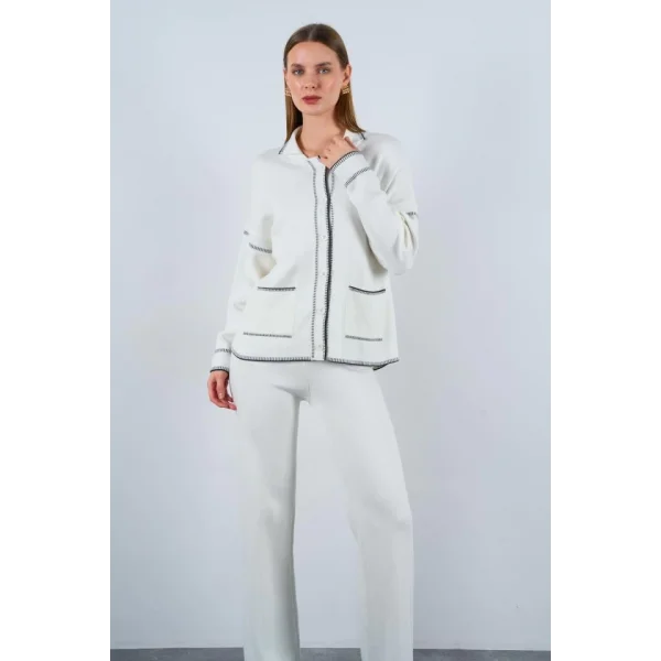 Çoban Dikişli Pantolon Takım  EkruSiyah