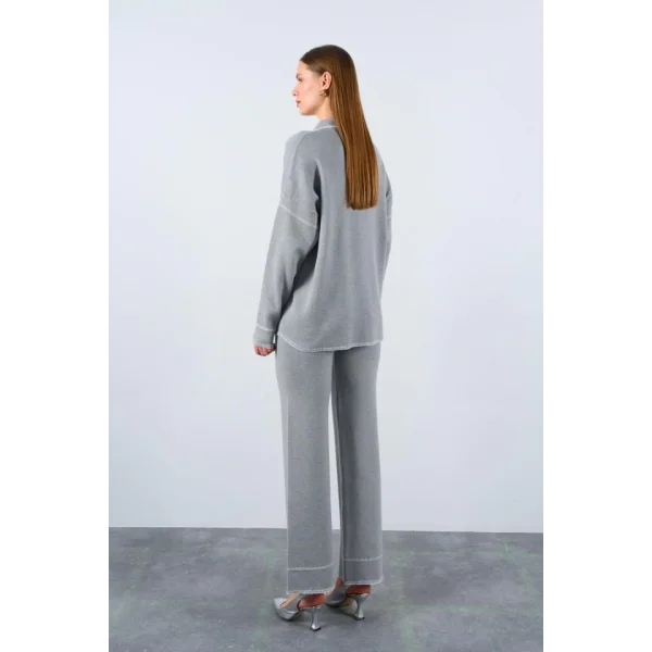 Çoban Dikişli Pantolon Takım  GriEkru