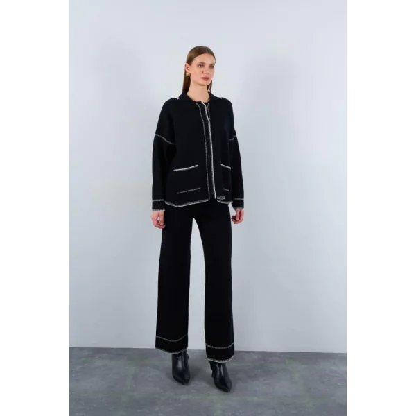 Çoban Dikişli Pantolon Takım  SiyahEkru