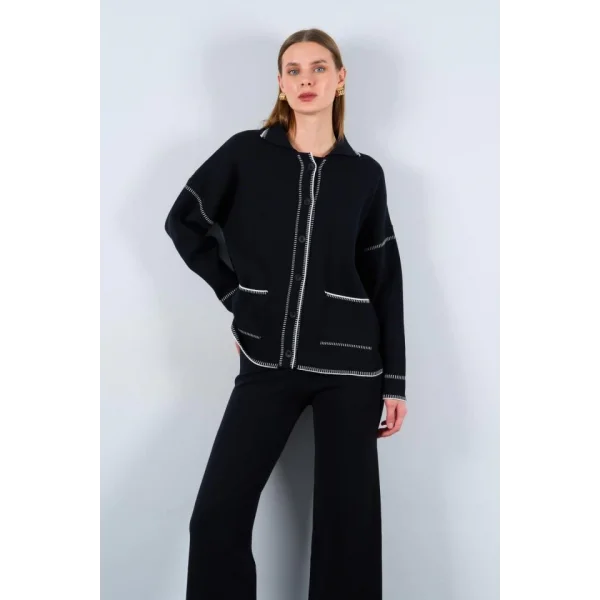 Çoban Dikişli Pantolon Takım  SiyahEkru