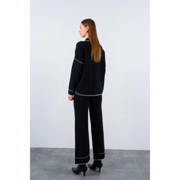 Çoban Dikişli Pantolon Takım  SiyahEkru