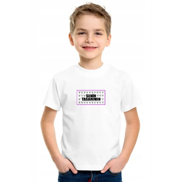 Çocuk Ön Arka Sizin Tasarımınız Basic Tshirt - Beyaz