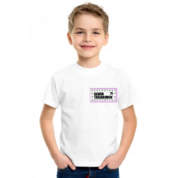 Çocuk Ön Arka Sizin Tasarımınız Basic Tshirt - Beyaz