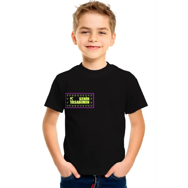 Çocuk Ön Arka Sizin Tasarımınız Basic Tshirt - Siyah