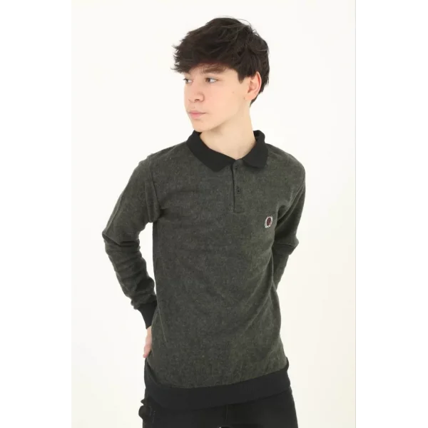 Çocuk Selanik Yaka Nakışlı Kazak - Haki