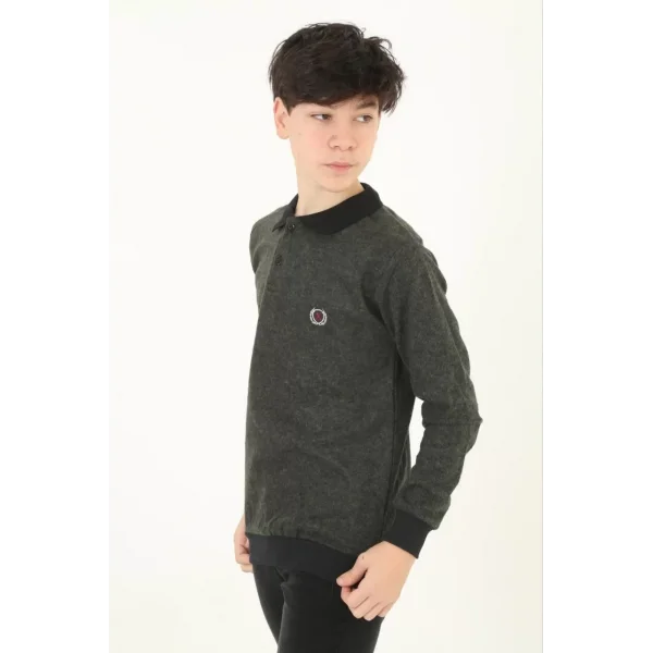 Çocuk Selanik Yaka Nakışlı Kazak - Haki