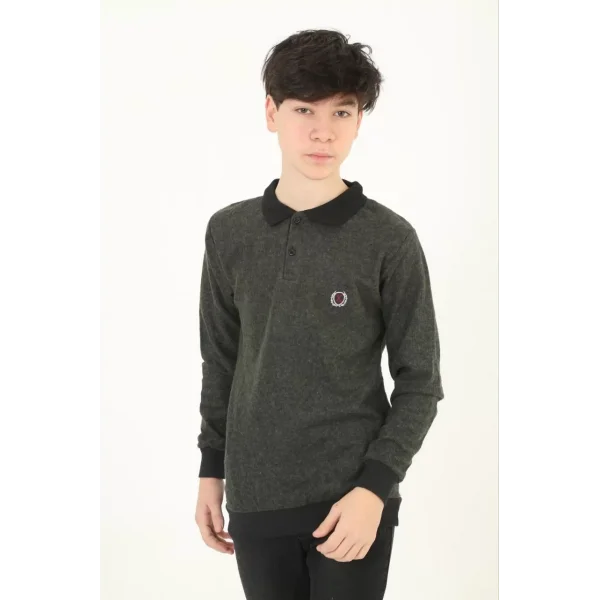 Çocuk Selanik Yaka Nakışlı Kazak - Haki