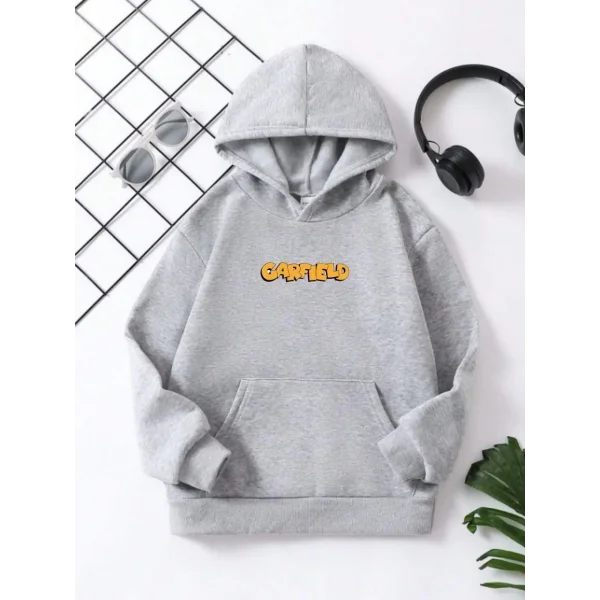 Çocuk Unisex Kapüşonlu Garfield Baskılı Sweatshirt - Gri