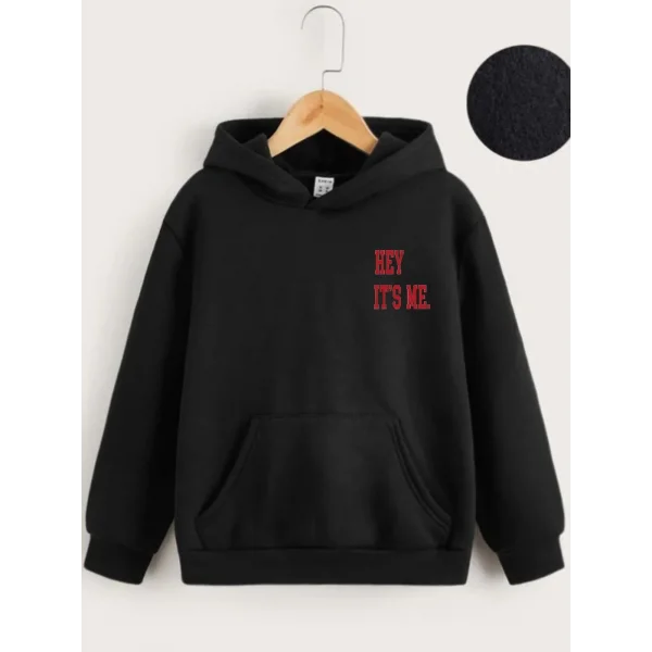 Çocuk Unisex Kapüşonlu Hey Its Me Baskılı Sweatshirt - Siyah