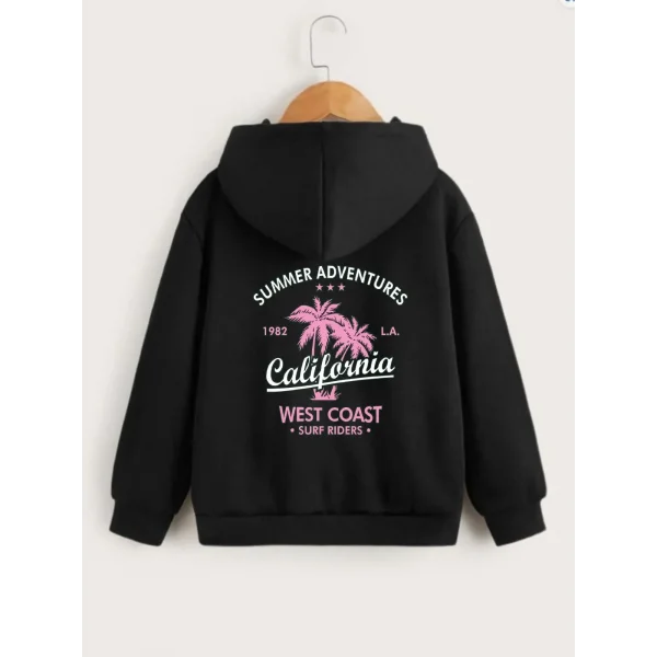 Çocuk Unisex Kapüşonlu Ön ve Arka California Baskılı Sweatshirt - Siyah