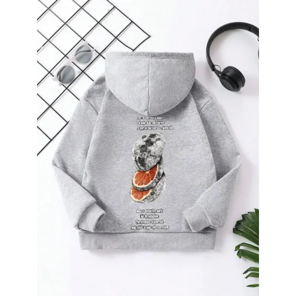 Çocuk Unisex Kapüşonlu Ön ve Arka Moon Special Baskılı Sweatshirt - Gri