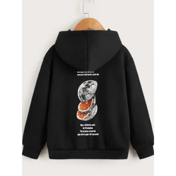 Çocuk Unisex Kapüşonlu Ön ve Arka Moon Special Baskılı Sweatshirt - Siyah