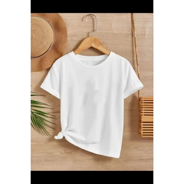 Çocuk Unisex Kapüşonlu Özel Tasarım Basic Tshirt - Beyaz