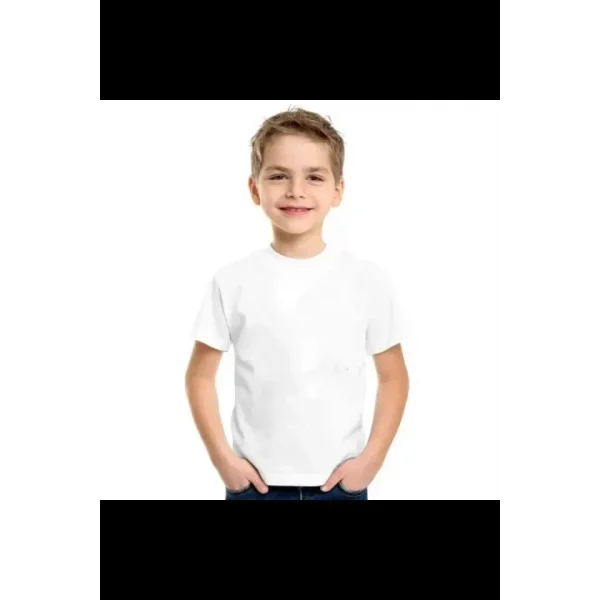 Çocuk Unisex Kapüşonlu Özel Tasarım Basic Tshirt - Beyaz