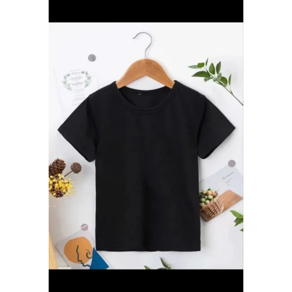 Çocuk Unisex Kapüşonlu Özel Tasarım Basic Tshirt - Siyah