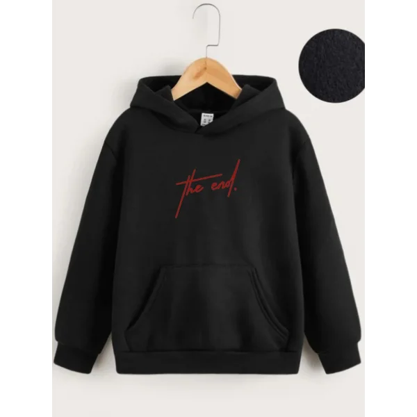 Çocuk Unisex Kapüşonlu The End Baskılı Sweatshirt - Siyah