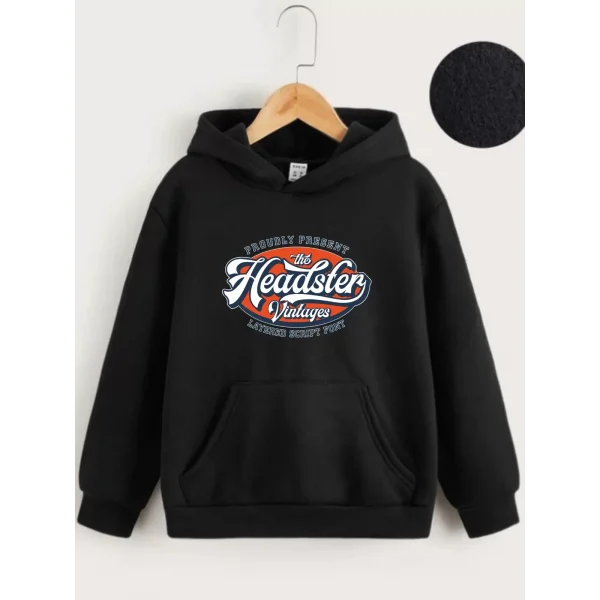 Çocuk Unisex Kapüşonlu Vintages Baskılı Sweatshirt - Siyah