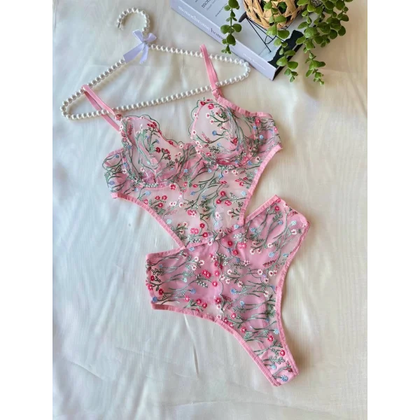 Colette Çiçek İşlemeli Pembe BodySuit