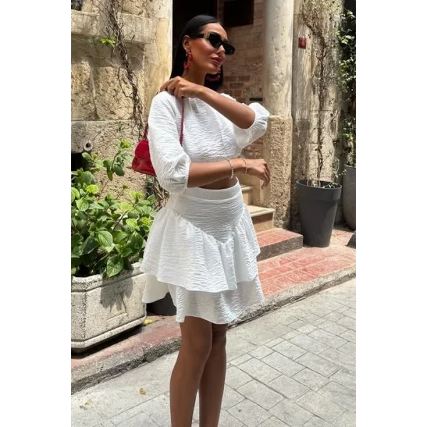 Crop Bluz Ve Kat Kat Etekli Takım 10207